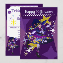 Halloween Neko Häxa Inbjudningskort