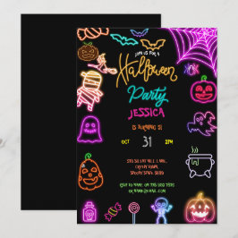 Halloween Neon Barns födelsedag Party Glow Mörk Inbjudningar