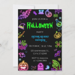 Halloween Neon Costume Party-inbjudan Inbjudningar