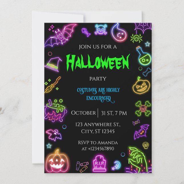 Halloween Neon Costume Party-inbjudan Inbjudningar (Framsida)