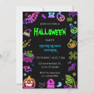Halloween Neon Costume Party-inbjudan Inbjudningar