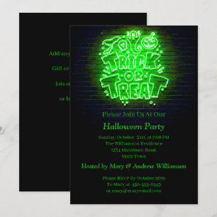 Halloween Neon Glow look Grönt Trick Treat Party Inbjudningar