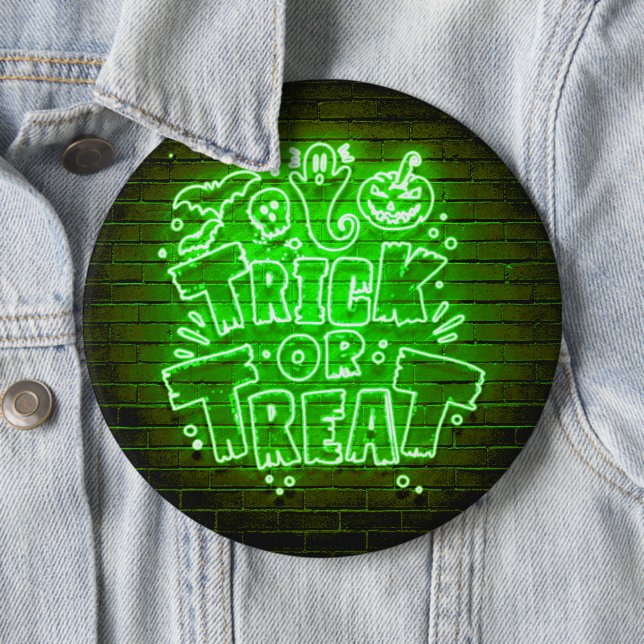 Halloween Neon Glow look Grönt Trick Treat Party Knapp (In Situ)