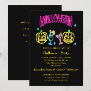 Halloween Neon Glow look Pumpkin Cocktail Party Inbjudningar
