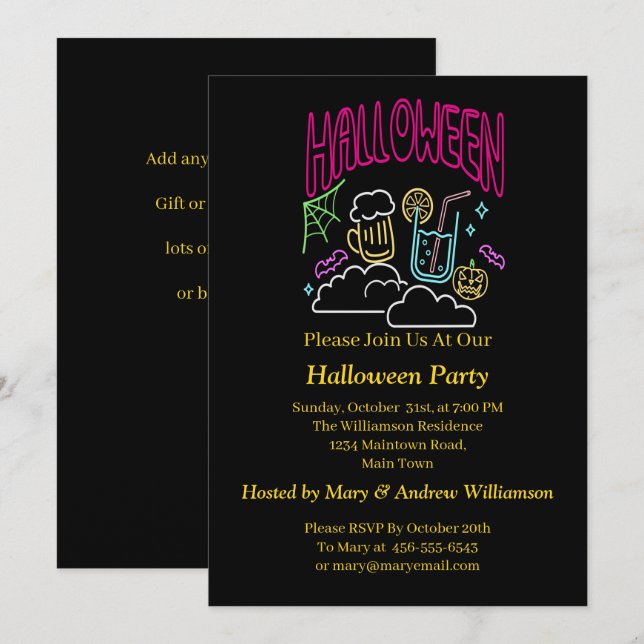 Halloween Neon Glow Titta ut över Drink Party Inbjudningar (Fram/baksida)