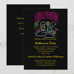 Halloween Neon Glow Titta ut över Drink Party Inbjudningar