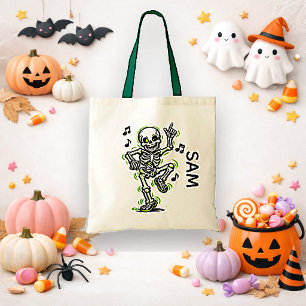 Halloween neon grön dansande skelett konst tygkasse