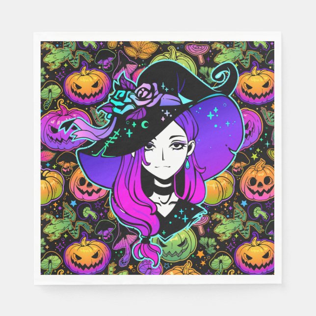 Halloween Neon Häxa  Pappersservett (Framsidan)
