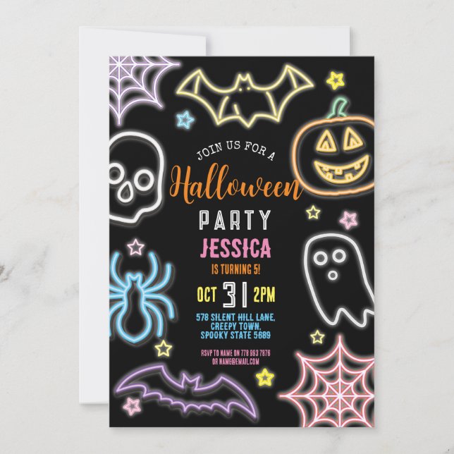 Halloween Neon Kids Party Glow Mörk Party Inbjudningar (Framsida)
