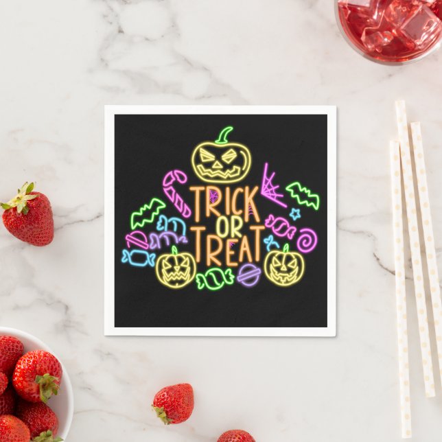 Halloween Neon Kolla Trick Treat Candy Party Pappersservett (Insitu)