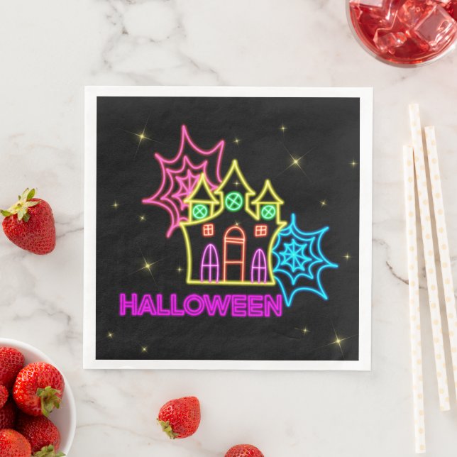 Halloween Neon Se hemsökt House Spindelnät Party Pappersservett (Insitu)
