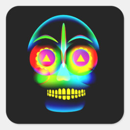 Halloween Neon Titta blått Gult Skull Papper Fyrkantigt Klistermärke