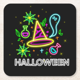 Halloween Neon Titta på Ghost Webben Party Underlägg Papper Kvadrat