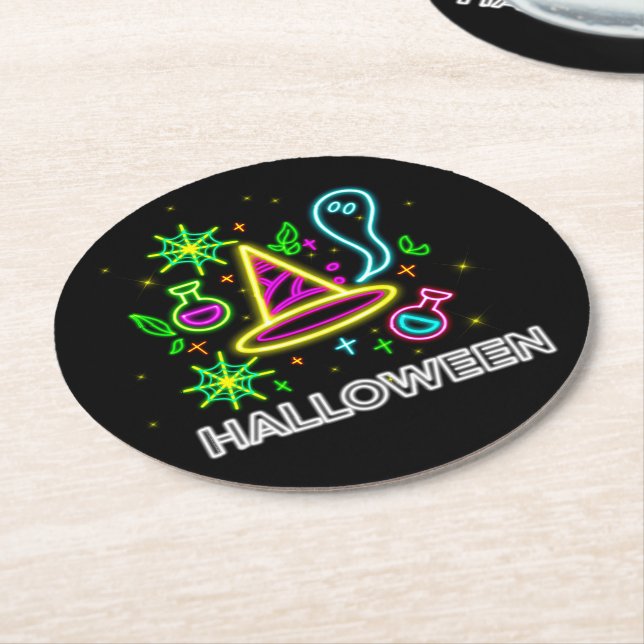 Halloween Neon Titta på Ghost Webben Party Underlägg Papper Rund (Vinklad)