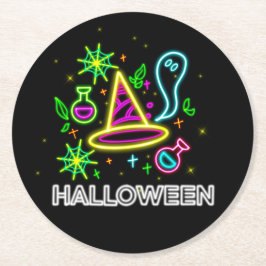 Halloween Neon Titta på Ghost Webben Party Underlägg Papper Rund