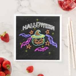 Halloween Neon Titta på Pumpkin Hat Fladdermöss Pa Pappersservett