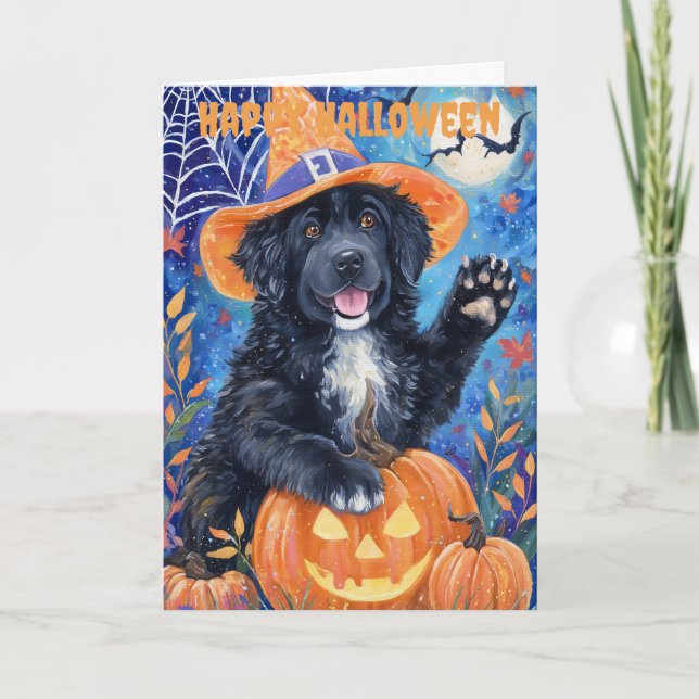 Halloween Newfoundland Dog Helgkort (Framsida)