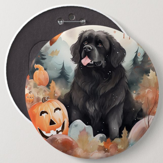 Halloween Newfoundland Med Pumpa Skräck  Knapp (Framsida & baksida)