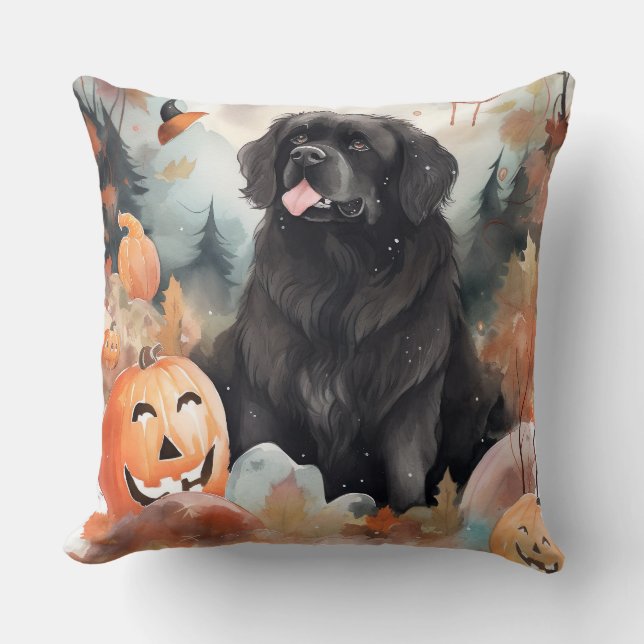 Halloween Newfoundland Med Pumpa Skräck  Kudde (Framsida)