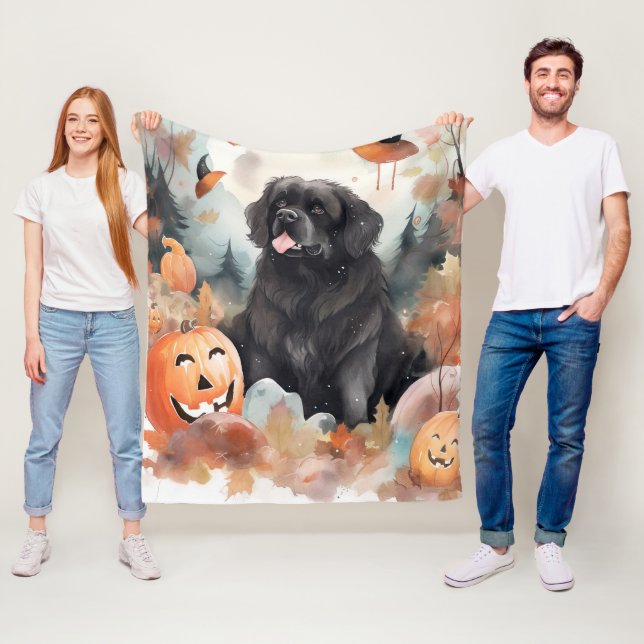 Halloween Newfoundland med pumpor Fleecefilt (På plats)