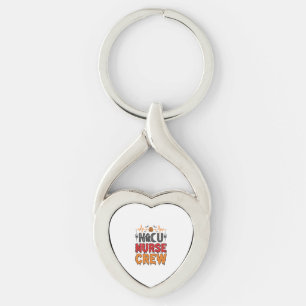 Halloween NICU Sjuksköterska Crew Vintage Typograf Twisted Heart Silverfärgad Nyckelring