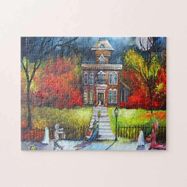 Halloween Night Bus eller godis Parad Roligt Pussel (Horisontell)