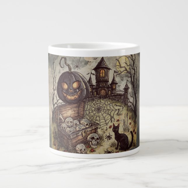 Halloween Night :  Den skrämmande svarta pumpavakt Jumbo Mugg (Framsidan)