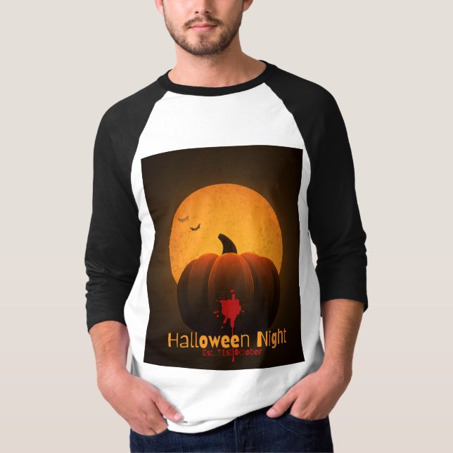 Halloween Night Est. 31st October Cat Pumpkin T Shirt (Framsida)