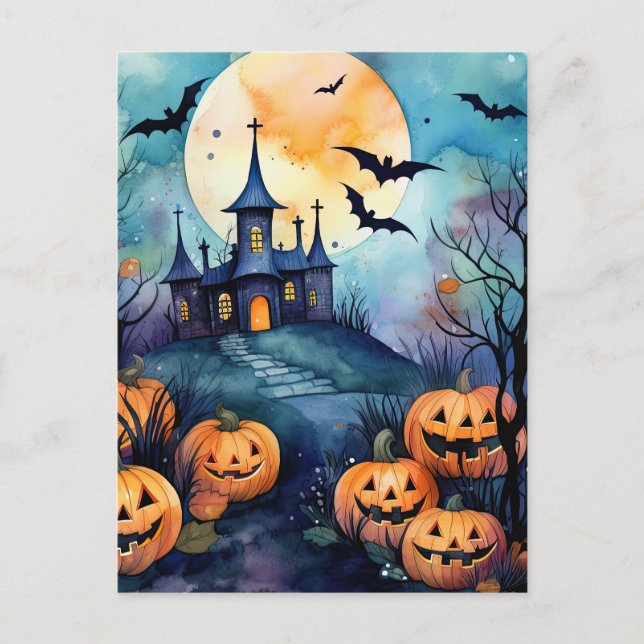 Halloween Night Jack O'Lanterns Fladdermus Postcar Helg Vykort (Framsida)