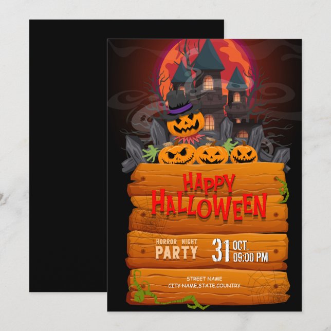 Halloween Night Party Inbjudningar (Fram/baksida)