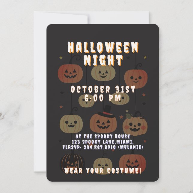 Halloween Night Spooky Cute Jack-O'-Lantern Inbjudningar (Framsida)