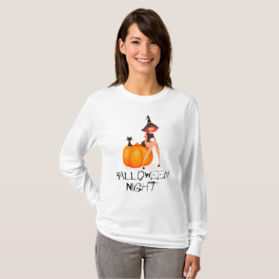 Halloween Night Witch Pumpkin Långärmad T-Shirt