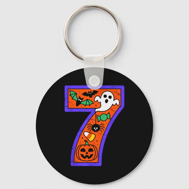 Halloween Number 7 Birthday Pumpkin Ghost Sder Can Nyckelring (Framsida)