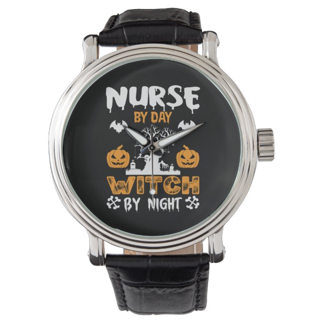 Halloween Nurse By Day Witch By Night Birthday Armbandsur (Framsida)