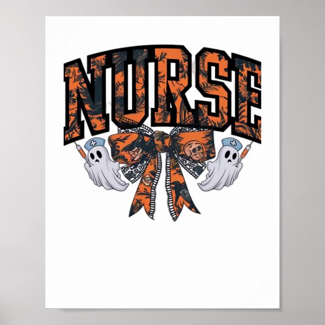 Halloween Nurse Coquette Bow Fall Classic T-Shirt Poster (Framsidan)