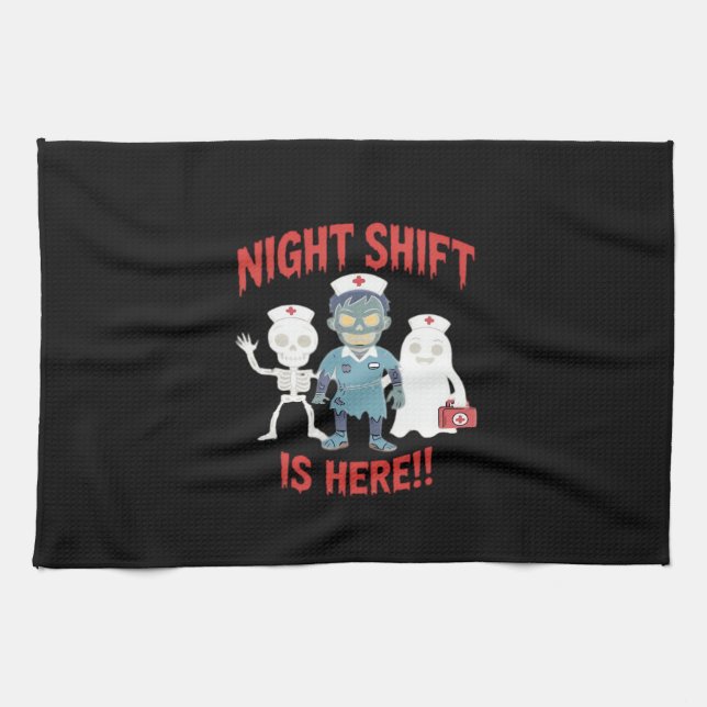 Halloween Nurse Funny Ghost Skeleton Zombie Essent Kökshandduk (Horisontell)
