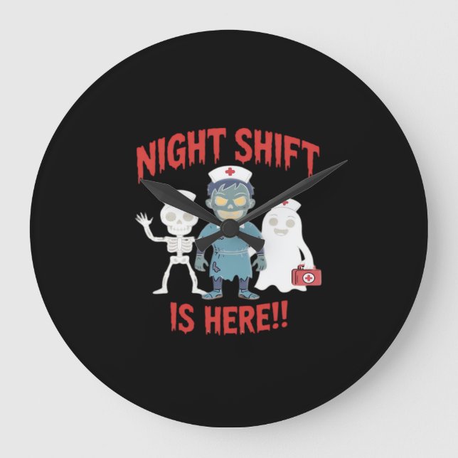 Halloween Nurse Funny Ghost Skeleton Zombie Essent Stor Klocka (Framsida)