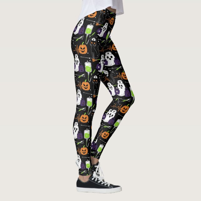 Halloween Nurse Ghost Pumpkin Skull Black Cat Leggings (Höger)