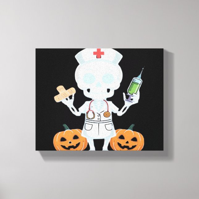 Halloween Nurse Skeleton Funny Joke Essential T-Sh Canvastryck (Framsida)