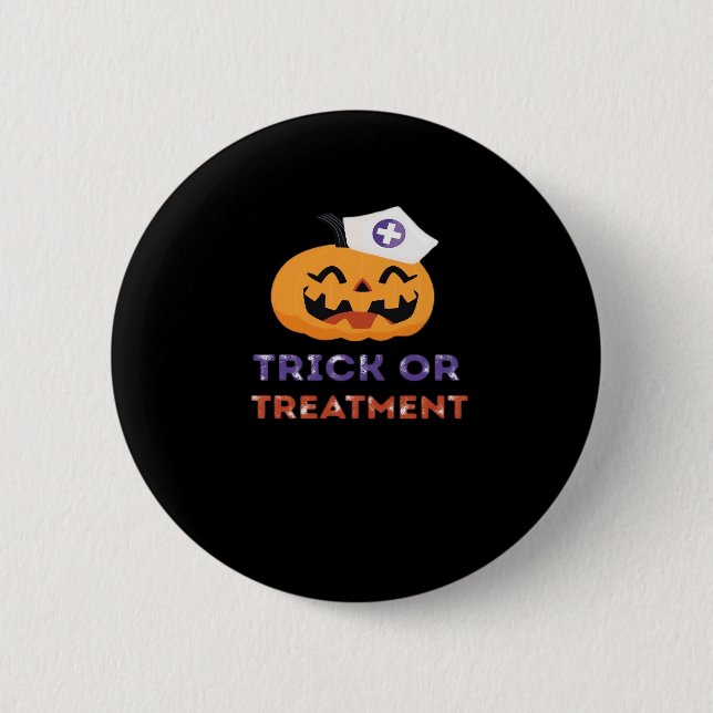 Halloween Nurse Trick eller behandling Classic T-  Knapp (Framsida)