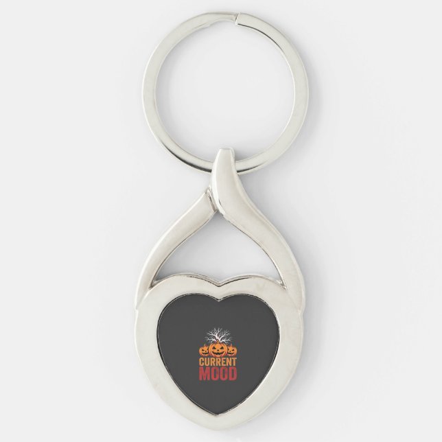 Halloween Nuvarande Stämning Pumpa Träd Design Twisted Heart Silverfärgad Nyckelring (Framsidan)
