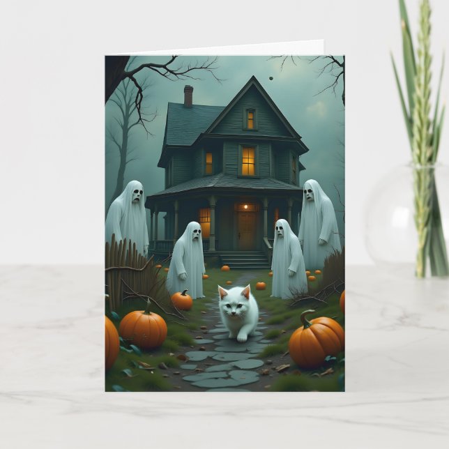 Halloween och den vita katten kort (Framsida)