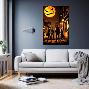 Halloween och en pumkin måne AI Art Poster