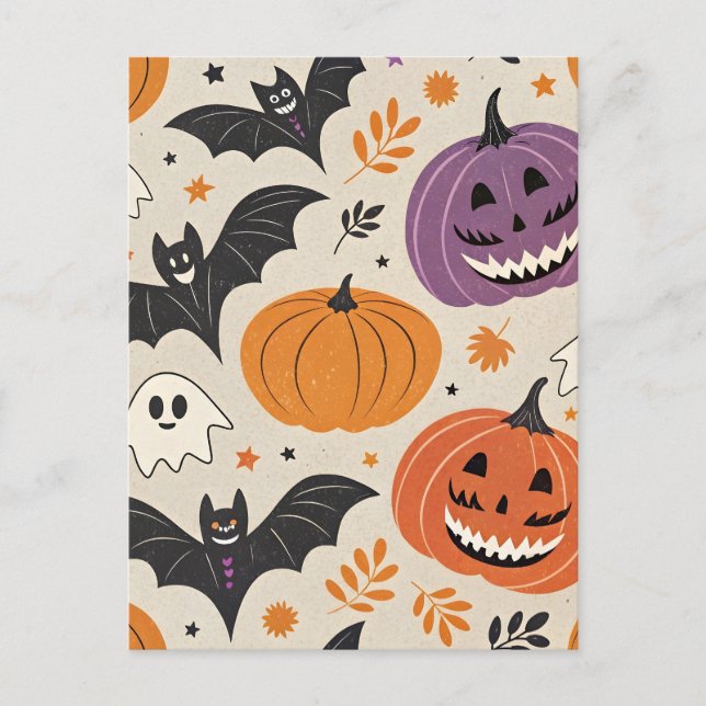 Halloween och hösten mönster vykort (Framsida)