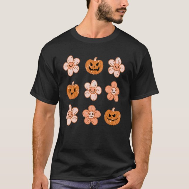 Halloween och Pumpkins Boho Retro Spooky T Shirt (Framsida)