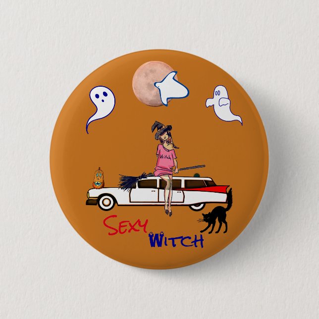 Halloween Ocher Sexy Witch Button Knapp (Framsida)