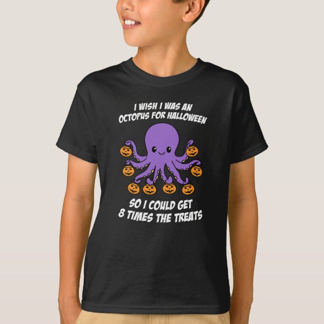 Halloween Octopus Funny Treats T Shirt (Framsida)