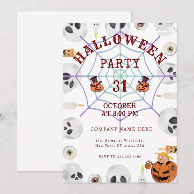 Halloween Office Mixer-inbjudan med Spindelnät Inbjudningar (Fram/baksida)