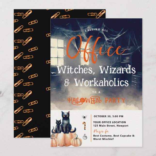 Halloween Office Party Business Corporate Cats Inbjudningar (Fram/baksida)