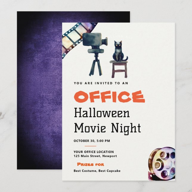 Halloween Office Party Business Movie Natt Inbjudningar (Fram/baksida)